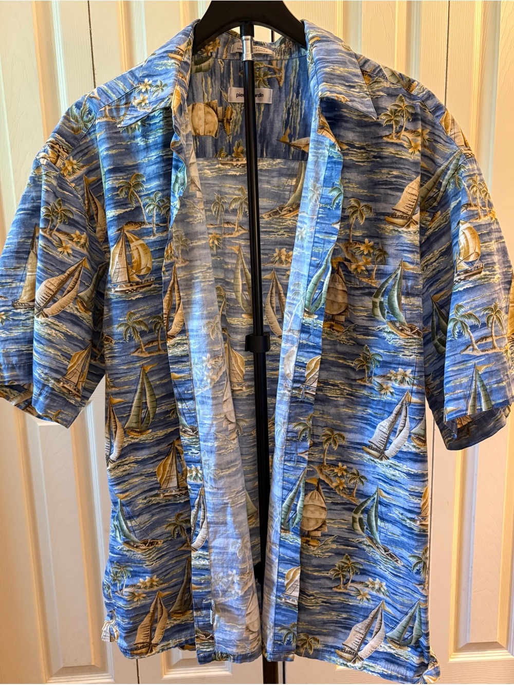 Pierre Cardin Blue Tropical Sailboat Short-Sleeve Shirt Jacket